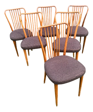 Vintage Wooden Chairs in the style of Charles Ramos, 1950s, Set of 6