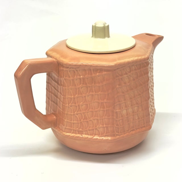 Blush Colored Tea Set With Textural Netting Motif by Bordallo Pinheiro Portugal - 16 Pieces / Serves 6 For Sale - Image 12 of 18