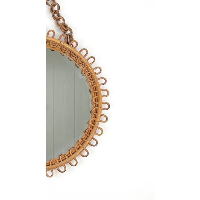 Mid-Century Italian Wall Mirror in Rattan and Bamboo with Chain, 1960s For Sale - Image 3 of 8