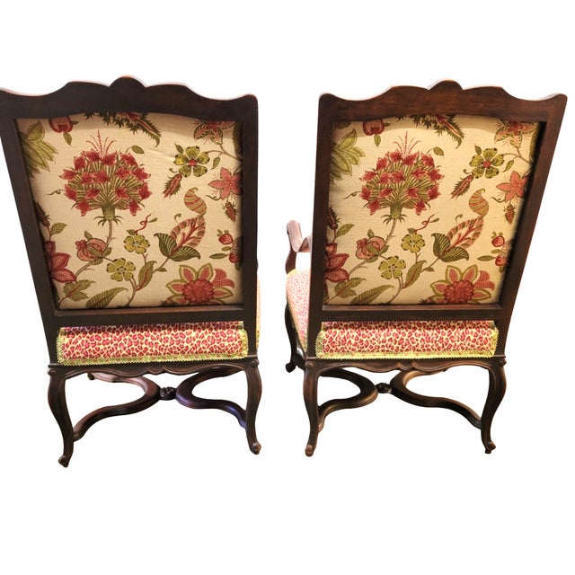 Antique French Louis XV Style Carved Walnut Fauteuil Armchairs, Tree of Life and Leopard Upholstery – Pair For Sale - Image 4 of 10