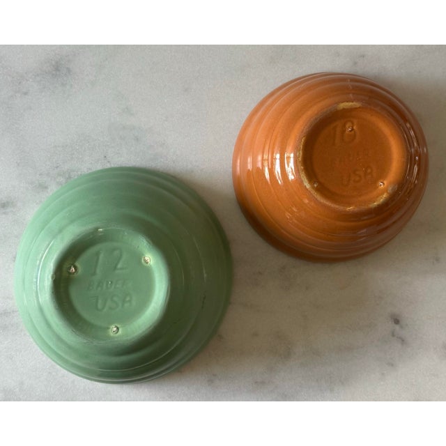 Jade Set of 2 Nesting Bauer Beehive Mixing Bowls For Sale - Image 8 of 9