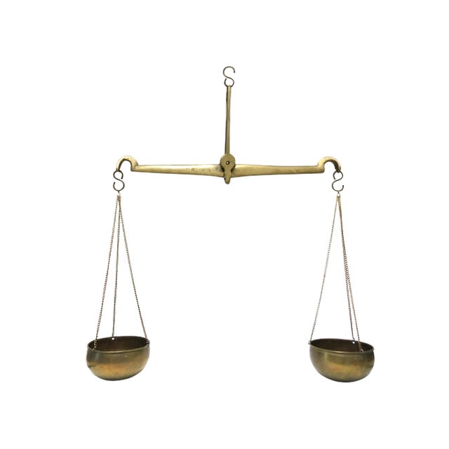 19th Century Antique Brass Hanging Balance Scale Weigh Tool For Sale