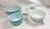 Mid-Century Modern Vintage Pyrex Turquoise "Amish Butterprint" Cinderella Nesting Bowls & Fridgies - 7 pcs For Sale - Image 3 of 12