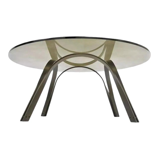 Late 20th Century Tri-Mark Bronze Sculptural Round Glass Coffee Table After Roger Sprunger Dunbar For Sale
