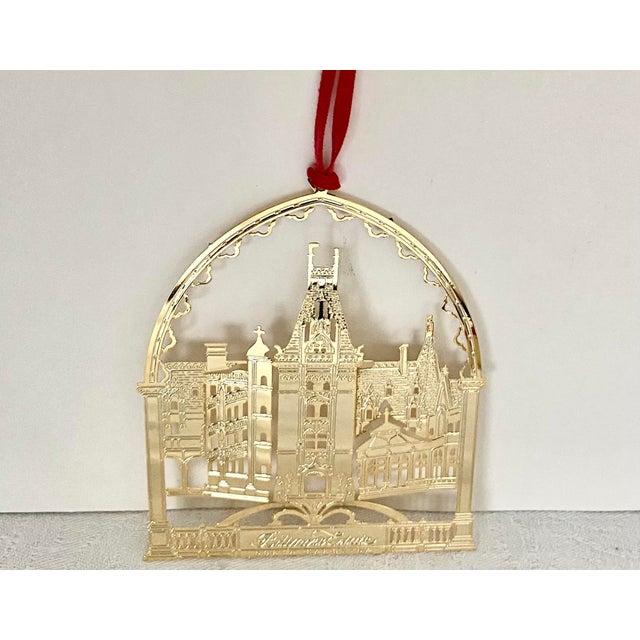 Metal Vintage Biltmore Estate 24k Gold Finish Brass Filigree Christmas Ornament With Original Box For Sale - Image 7 of 11