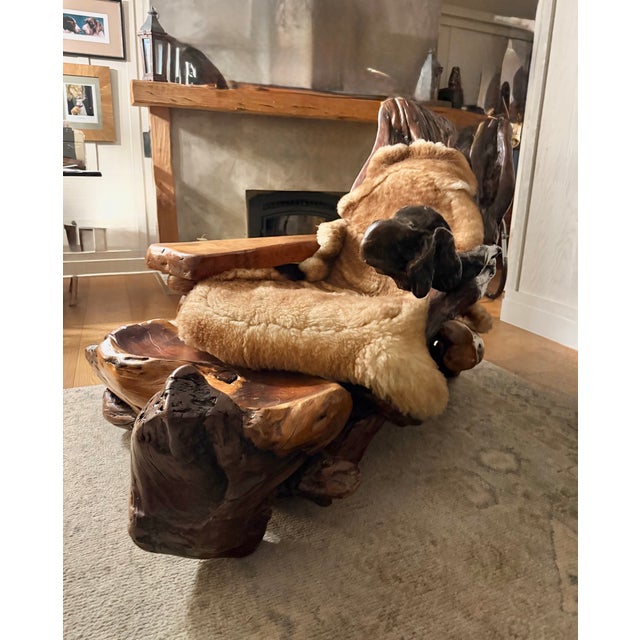 Mid-Century Modern Big Sur Red Wood Burl Chair and Ottoman For Sale - Image 3 of 4