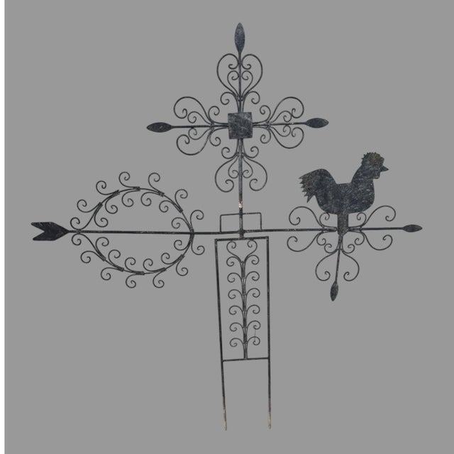 Mid 20th Century Primitive Country Folk Art Twisted Metal Directional Weathervane with Figural Chicken For Sale - Image 11 of 12