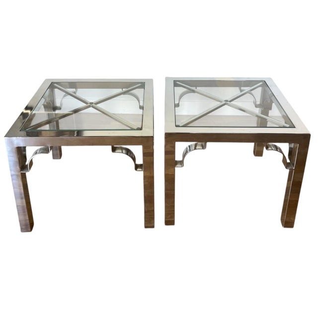 70s Chrome & Glass Parsons Tables, a Pair For Sale - Image 4 of 11