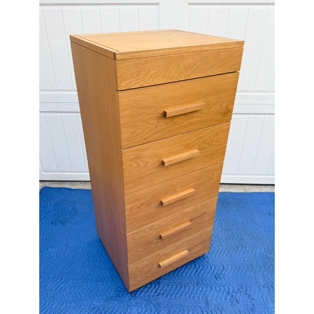 Contemporary Modern Tall Oak Dresser With Lift-Up Mirror For Sale In San Francisco - Image 6 of 12