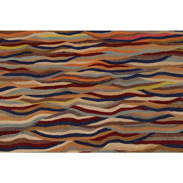 1990s Boho Chic Kilim Red Blue Wool Rug - 4'11" X 6'10" For Sale - Image 5 of 7