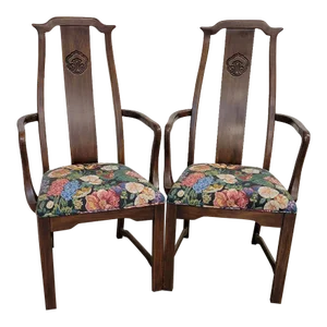Pair of Mid-Century Ming Style Cherry Armchairs by Davis Cabinet Company