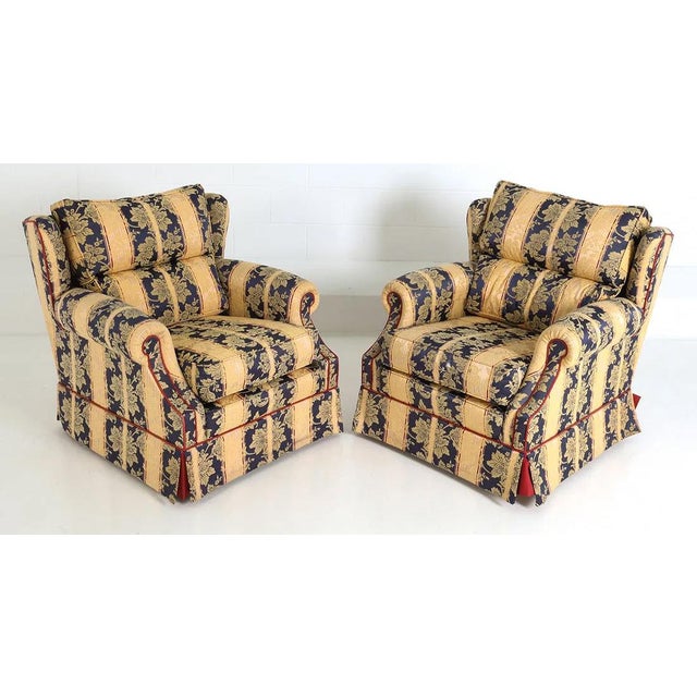 Late 20th Century Pair Peter Guild Upholstery Fine English Fabric Upholstered Rolled Arm Lounge Chairs For Sale - Image 4 of 10
