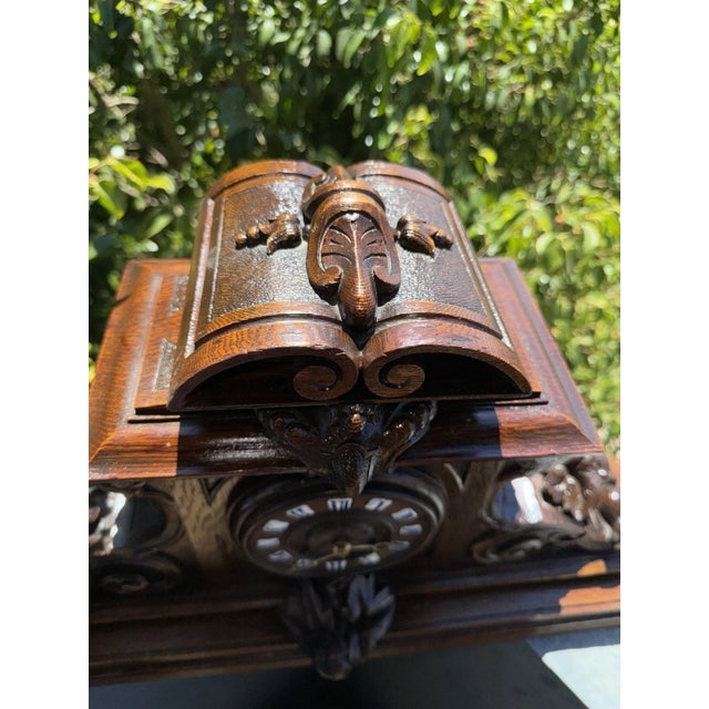 19th Century Large 19th Century Carved Black Forest Mantel Clock For Sale - Image 5 of 15
