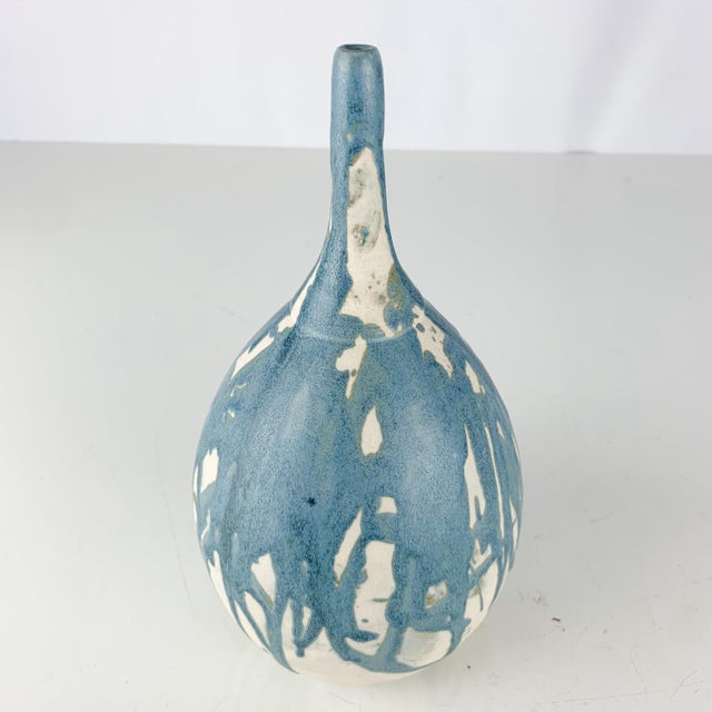 Mid 20th Century Vintage Skinny Neck Drippy Glaze Studio Art Pottery Vase, Signed For Sale - Image 5 of 8