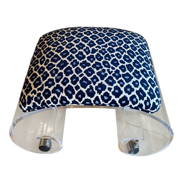 Vintage Lucite Scroll Ming Vanity Bench Stool Newly Upholstered For Sale