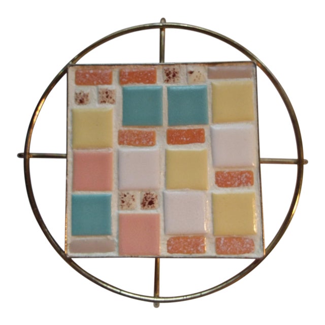 MidCentury Modern Ceramic Tile Trivet on Brass Frame Chairish