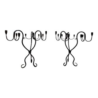 Vintage Hand-Wrought Iron Sculptural Candelabra, Pair For Sale