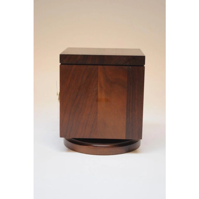 Vintage Walnut and Brass Swiveling Tabletop Weather Station Cube With Thermometer and Clock For Sale - Image 9 of 12