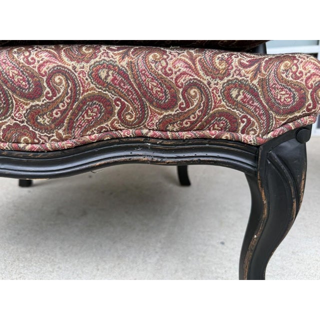 Pair of Fairfield Paisley Fauteuil Chairs With Ottoman For Sale - Image 16 of 18