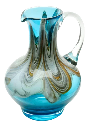 Hand Blown Art Glass Pitcher with Agate-Colored Swirls & Handle