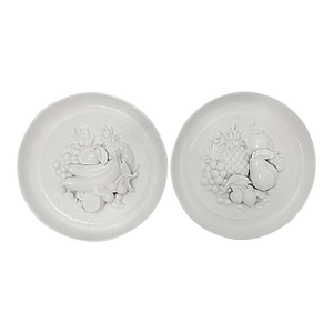 Pair of Mid-Century Trompe L’Oeil Fruit Plates, White Bas-Relief, Napco 1952/1966
