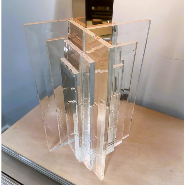 Large Brass & Acrylic Glass Architectural Table Lamp, 1970s For Sale - Image 10 of 16