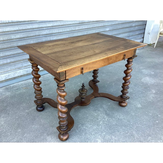 French Antique Desk/Side Table on Barley Twist Legs For Sale - Image 10 of 11