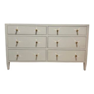 Made Goods Jarin 60" Dresser - Designer White Faux Belgian Linen For Sale