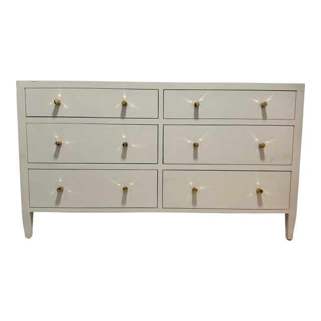 Made Goods Jarin 60" Dresser - Designer White Faux Belgian Linen For Sale
