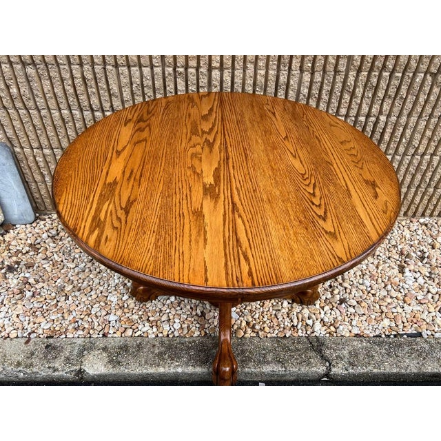 Vintage Handcrafted Solid Oak Round Table Pedestal Base, 2 Leaves by
