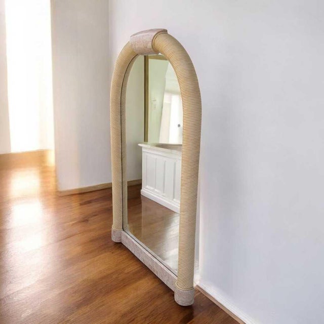 1980s Postmodern Tessellated Stone Arched Wall Mirror For Sale - Image 9 of 18