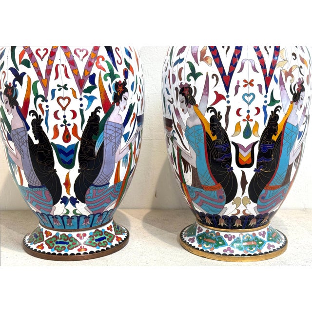 Pair of Chinese Cloisonné Vases with Egyptian Revival Motifs, Later 20th Century For Sale - Image 16 of 18