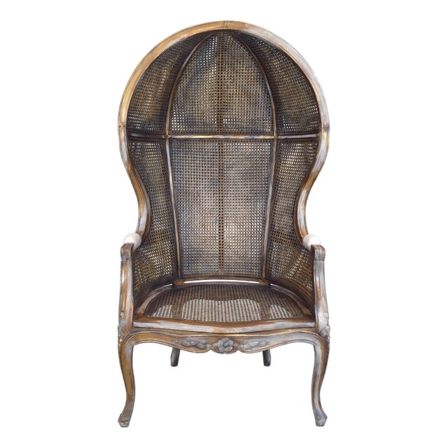 Vintage Canopy Porter Chair French Country Louis XV Style, Double Cane For Sale
