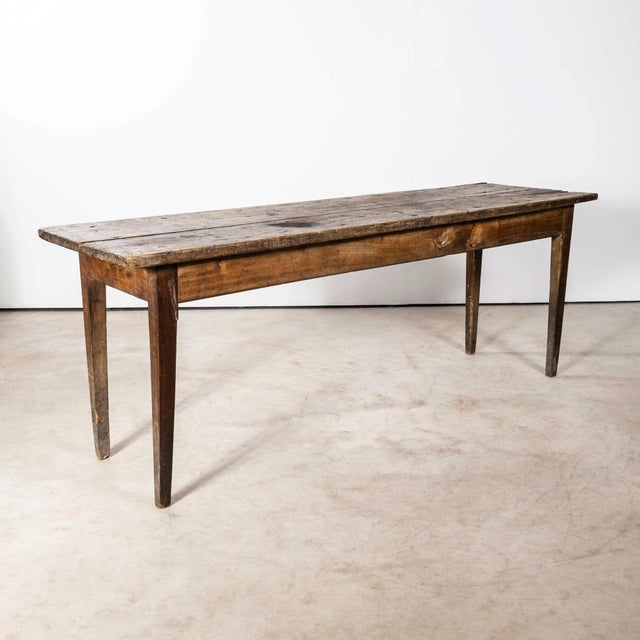 1940’s French Narrow Farmhouse Table – Two Plank Top. Unusual two metre farmhouse table with a narrow top, a practical...