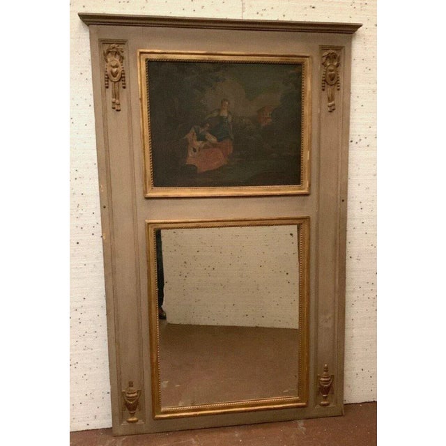 Wood Louis XVI Style Trumeau in Patinated and Gilded Wood For Sale - Image 7 of 12