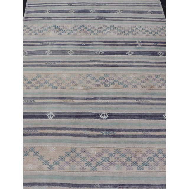 Vintage Turkish Flat-Weave L. Green, Taupe, Butter, Lavender & Ink Blue For Sale In Atlanta - Image 6 of 11