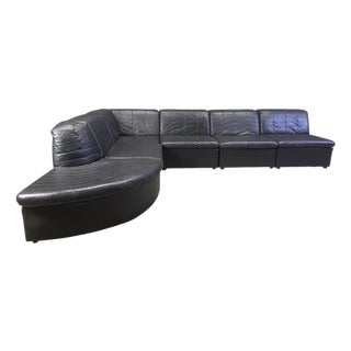 Vintage Black Patchwork Leather Modular Sofa from Laauser, 1970s, Set of 6 For Sale