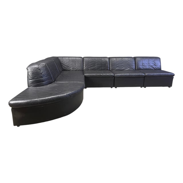 Vintage Black Patchwork Leather Modular Sofa from Laauser, 1970s, Set of 6 For Sale