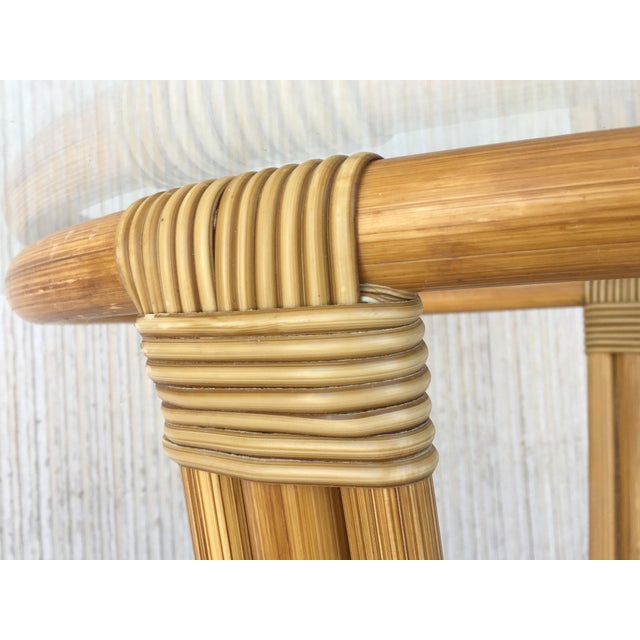 20th Century High Round Cocktail Table in Faux Bamboo With Glass Top For Sale - Image 4 of 11