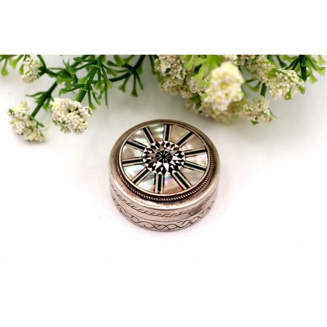 Silver Pill Box with Compass Rose For Sale - Image 3 of 5