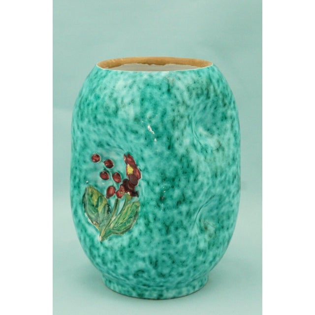 Turquoise Art Deco Majolica Vase with Bas-Relief Flowers by Ugo Zaccagnini, Italy, 1930s For Sale - Image 8 of 18