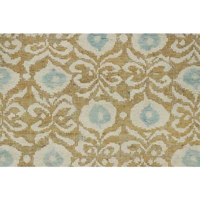 Traditional Rug & Kilim’s Block Print Rug in Soft Gold, Beige and Blue Floral Motifs For Sale - Image 3 of 7