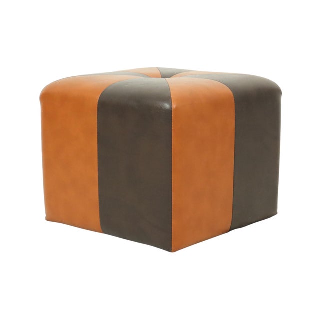 Vintage Square Pouf in Brown Patchwork, 1960s For Sale - Image 4 of 12