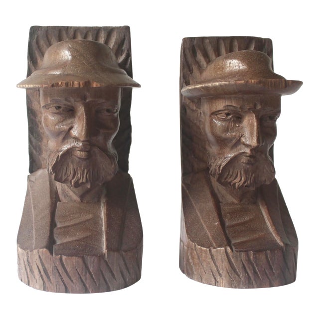 1970s Hand Carved Wood Bookends - a Pair For Sale