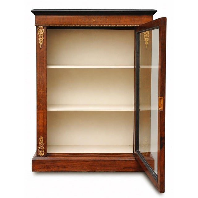 Victorian English Satinwood and Gilt Metal Glazed Pier Cabinet in Walnut, 1890s For Sale - Image 5 of 13