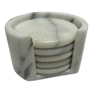 Vintage White Alabaster Marble Coaster Set For Sale