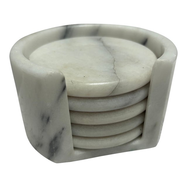 Vintage White Alabaster Marble Coaster Set For Sale