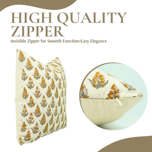 Art Deco Fabdivine Handmade Block Printed Cushion Cover 22x22 Inch Duck Canvas-Kanak Buti For Sale - Image 3 of 6