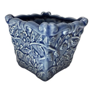 Vintage Hosley Potteries Blue Planter in Majolica Glaze Finish For Sale