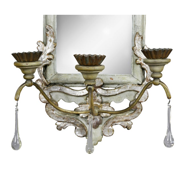 Mid 18th Century Italian Rococo Gray Painted and Silver Gilt Girandole Mirrors - a Pair For Sale - Image 5 of 9
